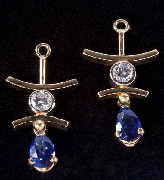 Appraisal: Sapphire and Diamond Ear Jackets Jewelsmithdrop pendant ear jackets each