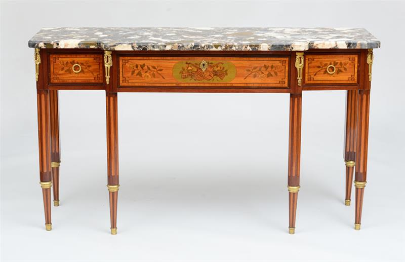 Appraisal: LOUIS XVI STYLE ORMOLU-MOUNTED MAHOGANY TULIPWOOD AND BOIS CITRONNIER MARQUETRY