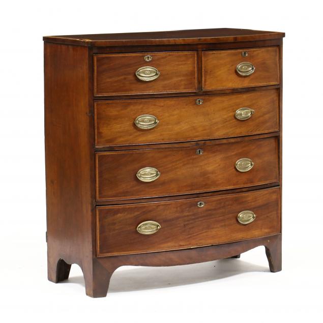 Appraisal: GEORGE III INLAID MAHOGANY BOW-FRONT CHEST OF DRAWERS Circa mahogany