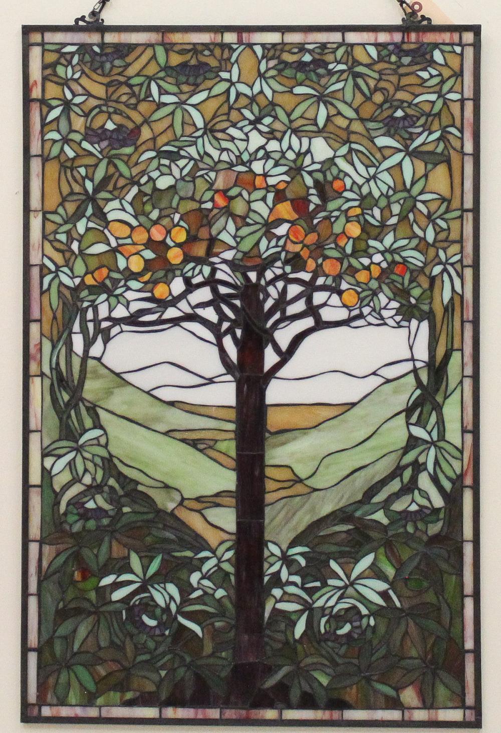 Appraisal: A PICTORIAL STAINED AND LEADED GLASS WINDOW PANEL fruit tree