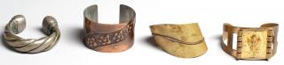 Appraisal: Woman's Costume Jewelry Cuff Bracelets Comprising three thin metal cuffs