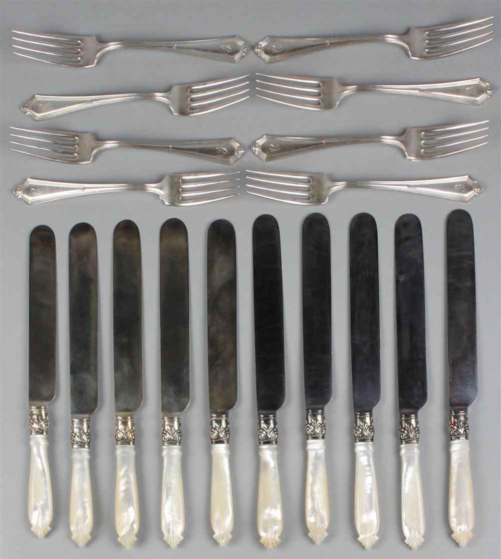 Appraisal: TWELVE GORHAM SILVER ''PLYMOUTH'' FORKS together with pearl-handled silverplated place