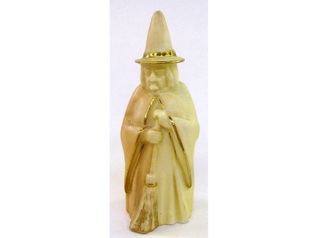 Appraisal: Royal Worcester blush ivory candlesnuffer modelled as a witch with