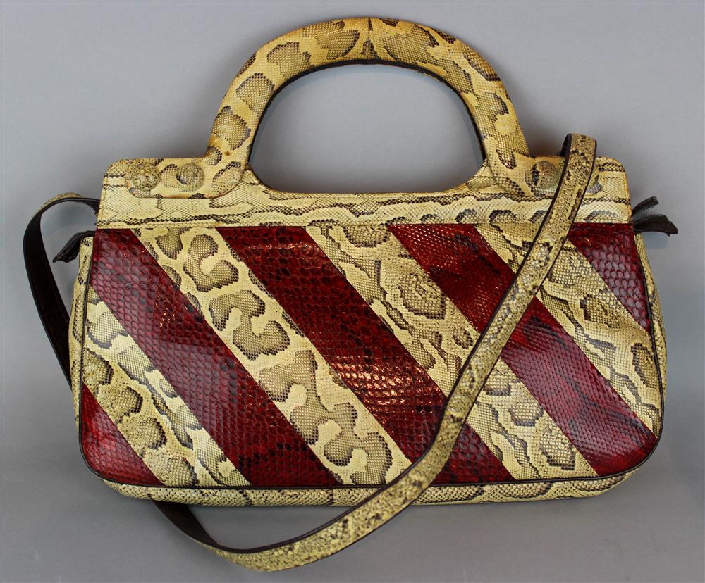 Appraisal: VINTAGE FLORENTINE PYTHON HANDBAG of flattened shaped form with rounded