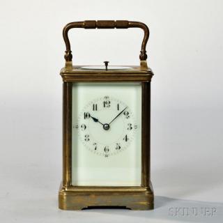 Appraisal: Brass Hour Repeating Carriage Clock France c brass and beveled