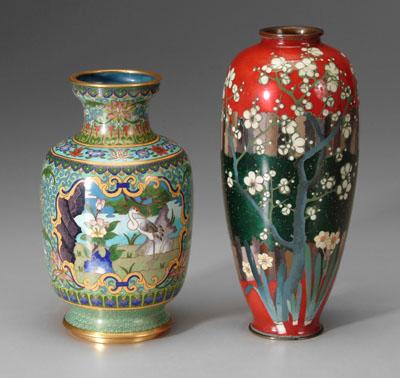 Appraisal: Two Asian cloisonn eacute vases one Chinese club shape with