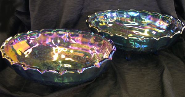 Appraisal: Pair of Oval Footed Blue-Lavender-Iridized Carnival Glass Oval Fruit Bowls