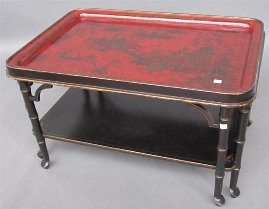 Appraisal: TRAY TABLE A chinese chippendale style red chinoisserie low table