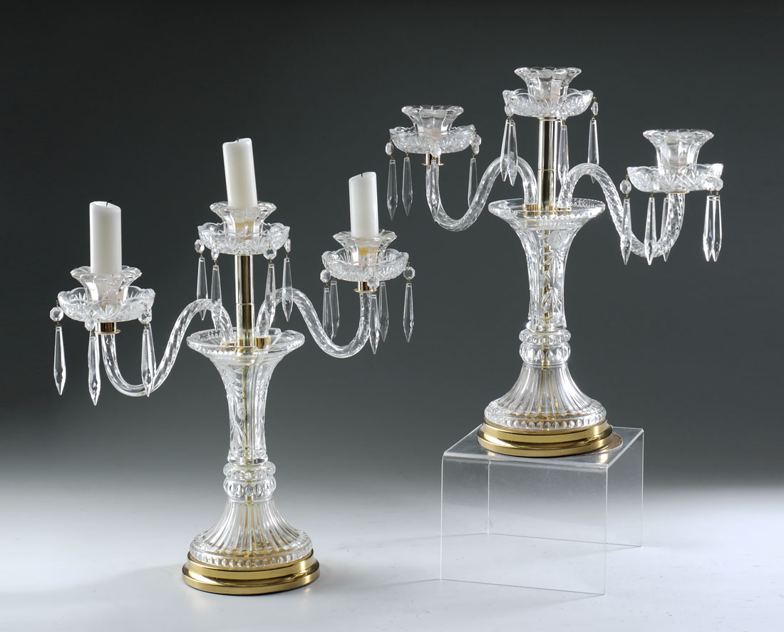 Appraisal: PAIR OF WATERFORD QUALITY CRYSTAL LIGHT CANDELABRA Crystal and polished