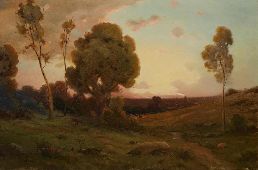 Appraisal: Angel Espoy - Pastoral landscape at sunset Oil on canvas