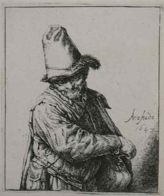 Appraisal: ADRIAEN JANSZ VAN OSTADE Dutch - THE ORGAN-GRINDER etching with