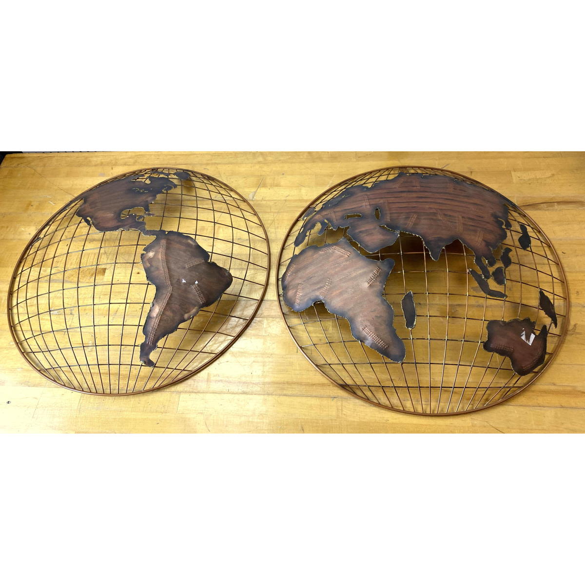 Appraisal: C JERE style World Globe Wall Sculptures Dimensions H inches