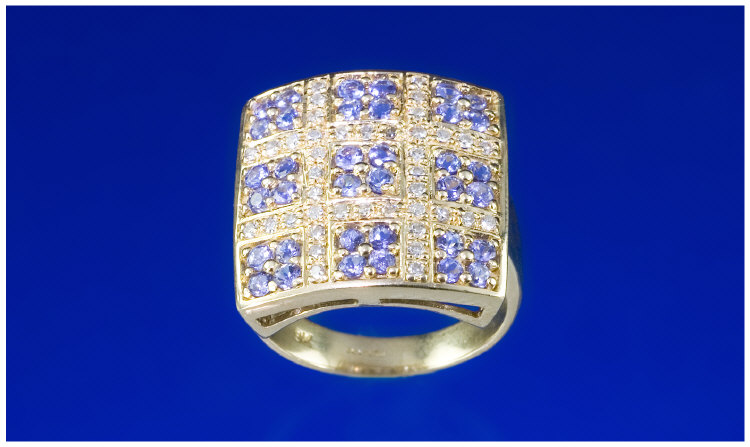 Appraisal: ct Gold Diamond And Iolite Cluster Ring Of Chequered Design