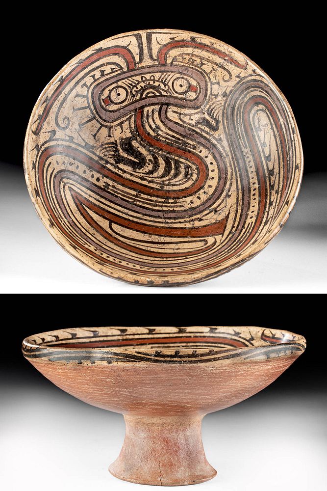 Appraisal: Cocle Polychrome Pedestal Bowl w Abstract Zoomorph Pre-Columbian Central America