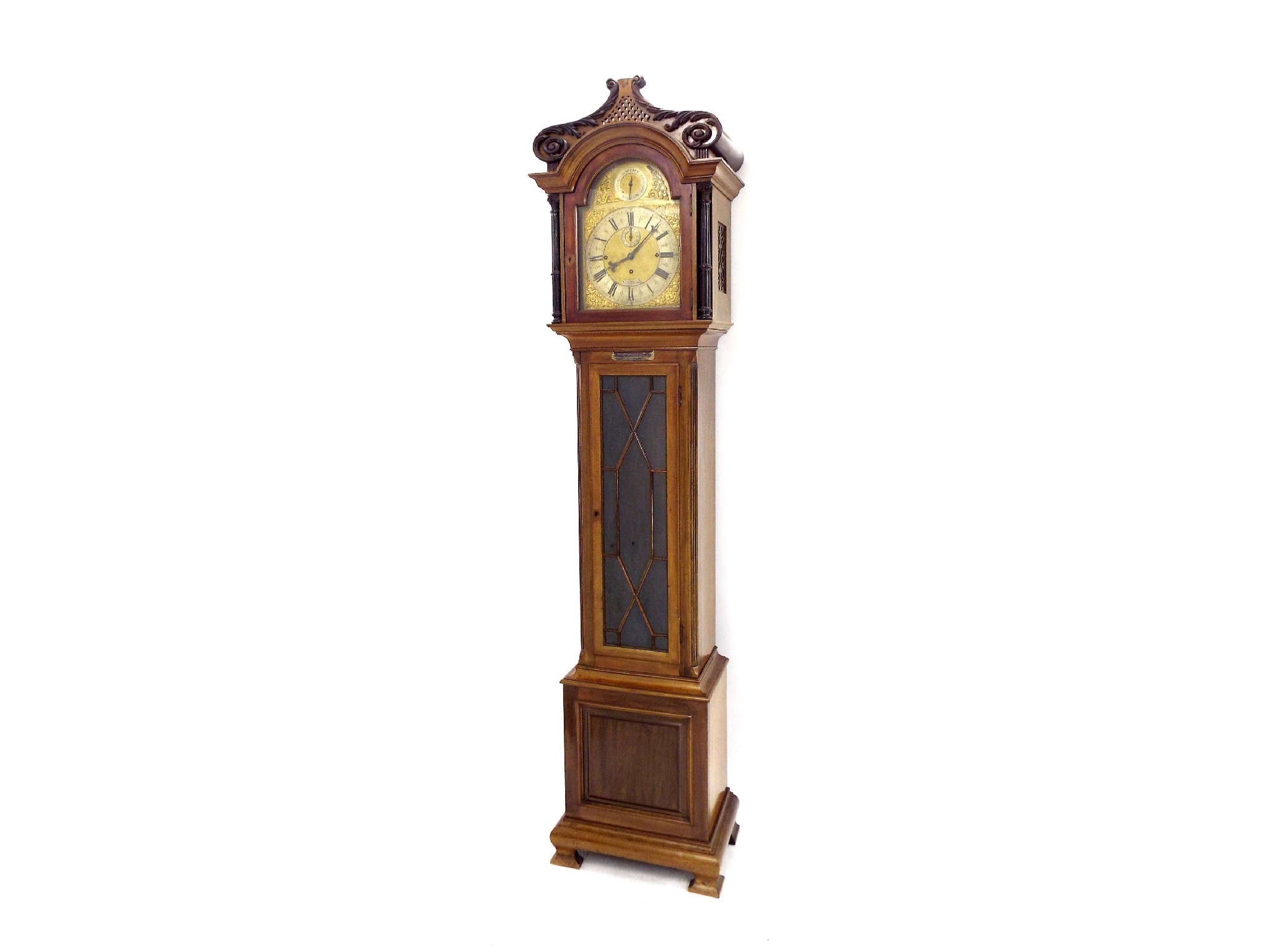 Appraisal: Good mahogany three train musical longcase clock the brass arched