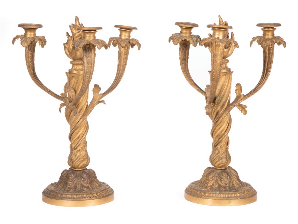 Appraisal: Pair of Napoleon III Gilt Bronze Three-Light Candelabra c torch-form