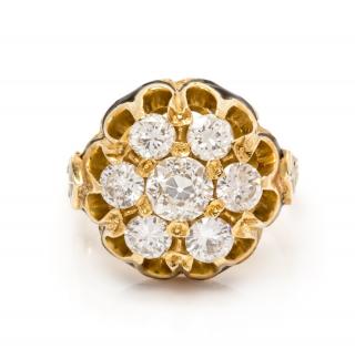 Appraisal: An Karat Yellow Gold Diamond and Enamel Cluster Ring dwts