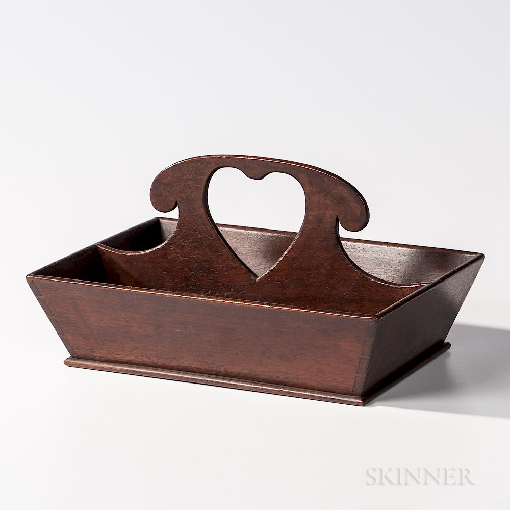 Appraisal: Walnut Cutlery Box with Heart Handle Walnut Cutlery Box with