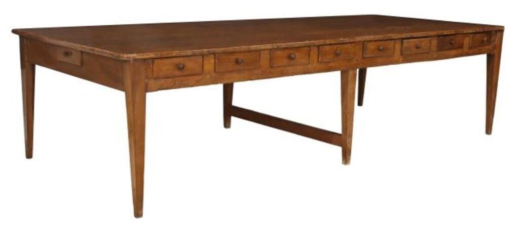 Appraisal: French walnut farmhouse work table late th c rounded rectangular