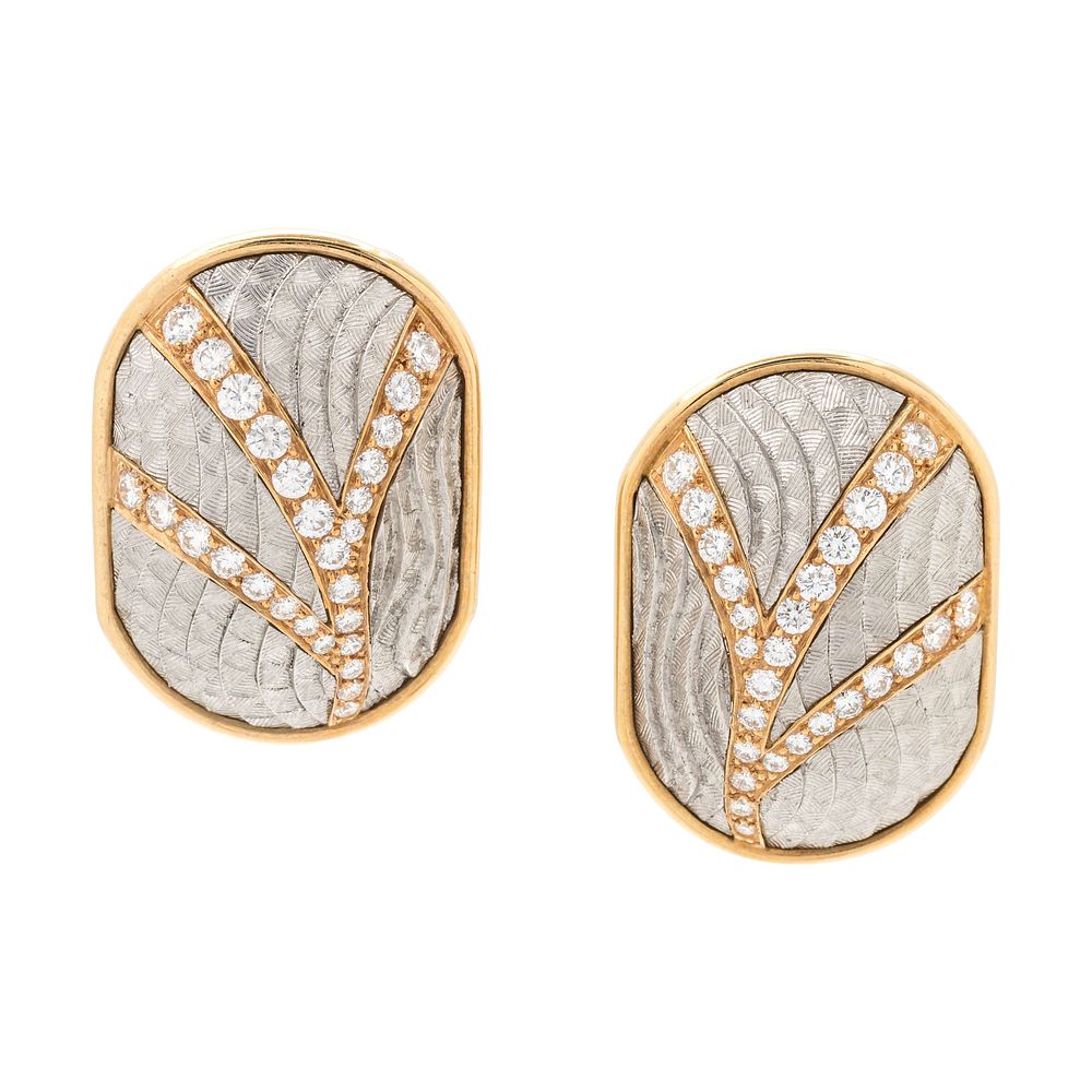 Appraisal: MICHAEL BONDANZA PLATINUM YELLOW GOLD AND DIAMOND EARCLIPS MICHAEL BONDANZA