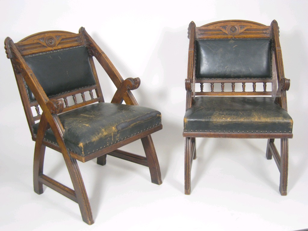 Appraisal: Pair of oak aesthetic movement Library Chairs with upholstered backs