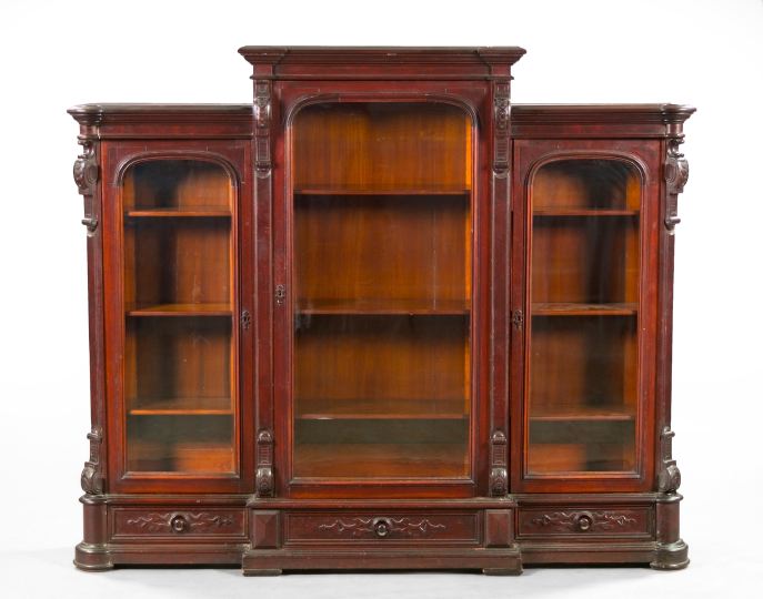 Appraisal: American Renaissance Revival Burled Walnut and Walnut Breakfront Bookcase second