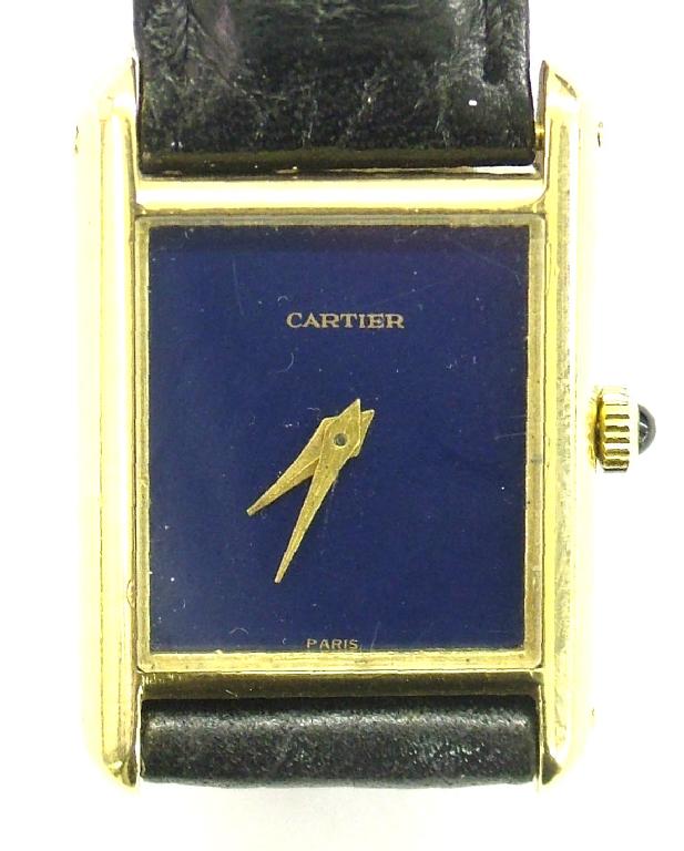 Appraisal: Cartier k Tank mid-size wristwatch the blue lapis dial with