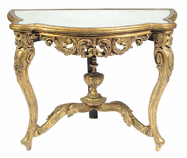 Appraisal: A pair of Louis XV style giltwood console tables circa