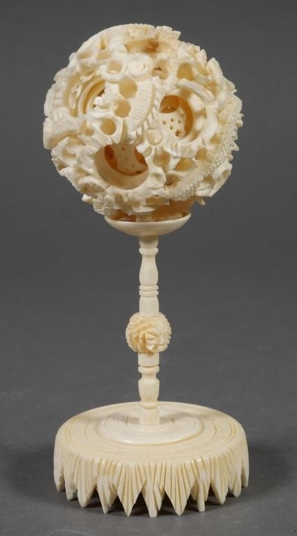 Appraisal: Nicely carved elephant ivory puzzle ball consisting of eight concentric