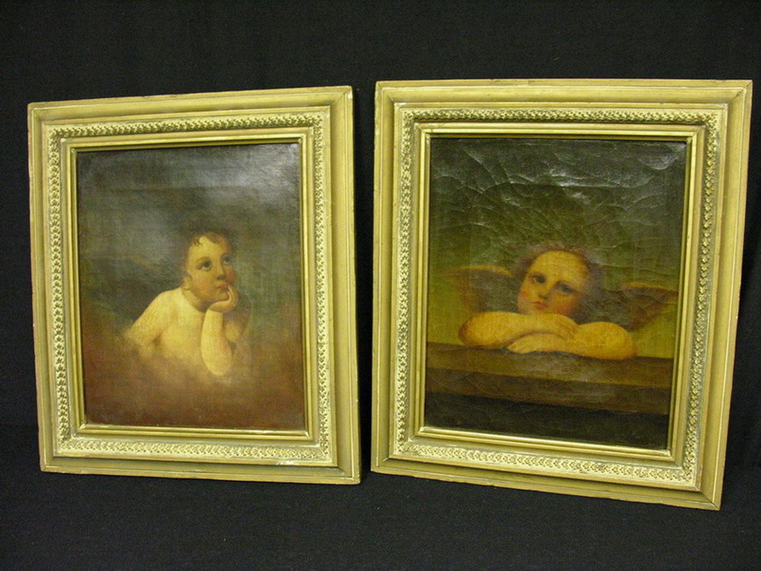 Appraisal: PAIR OF CHERUBS OIL ON CANVAS One frame stamped Sept