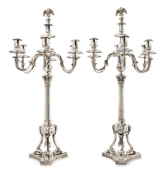 Appraisal: A Pair of German Silver Seven-Light Candelabra Josef Krischer Nachfolger