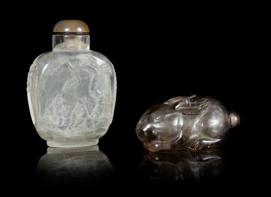 Appraisal: Sale Lot Two Carved Hardstone Snuff Bottles the first a