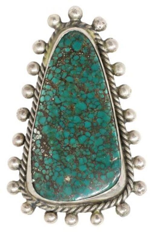 Appraisal: Gent's Native American sterling silver ring large bezel-set turquoise stone