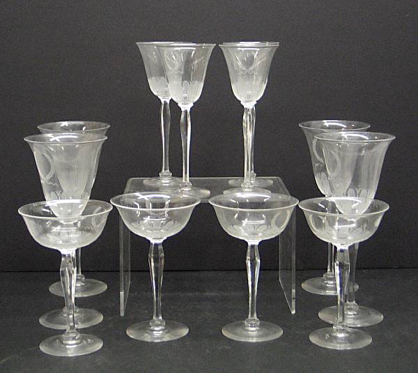 Appraisal: An extensive suite of Steuben engraved stemware circa Each bowl