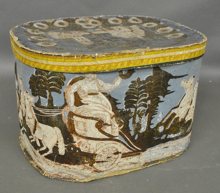 Appraisal: - Oval hand-painted hatbox with original label Joseph S Tillinghast