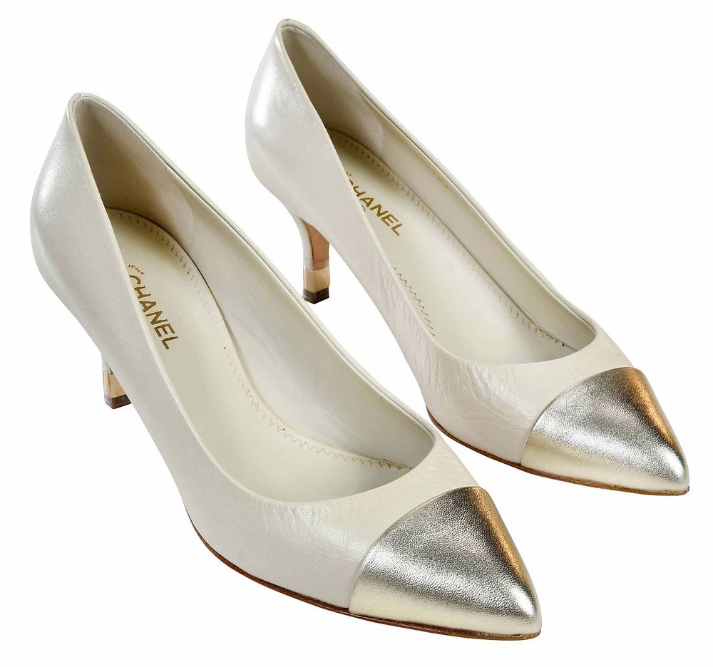 Appraisal: Chanel Light Beige Silver Cap Shoes th century made in