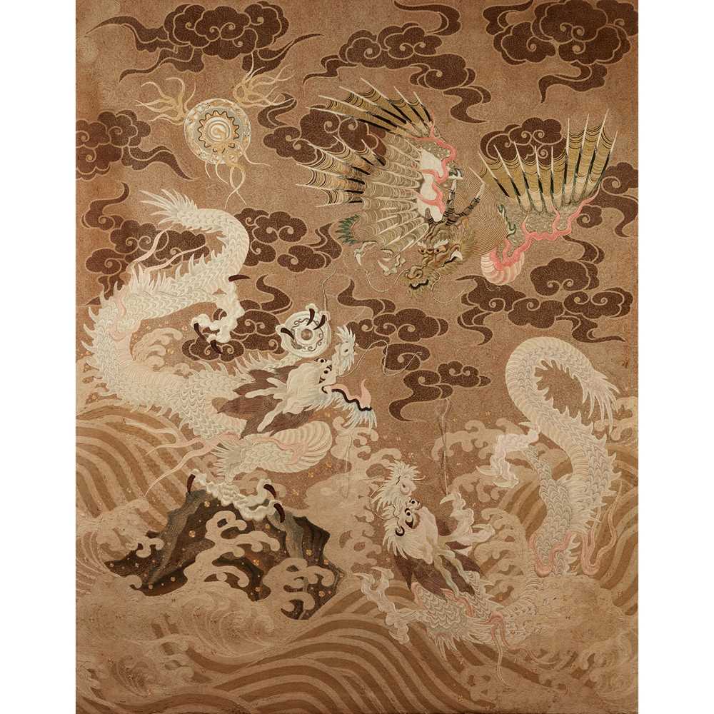 Appraisal: LARGE JAPANESE 'DRAGON' TAPESTRY MEIJI PERIOD embroidered and woven with