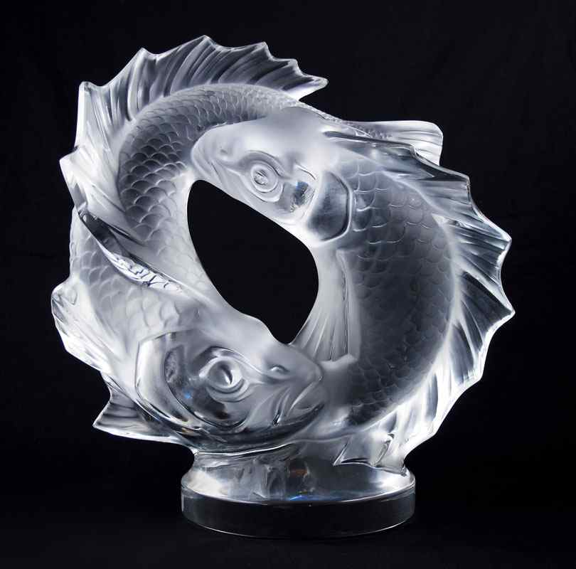 Appraisal: LALIQUE DEUX POISSONS FIGURAL KOI FISH SCULPTURE Figures of koi