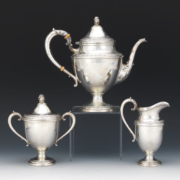 Appraisal: FRANK WHITING STERLING SILVER TEA SET TALISMAN ROSE PATTERN Three