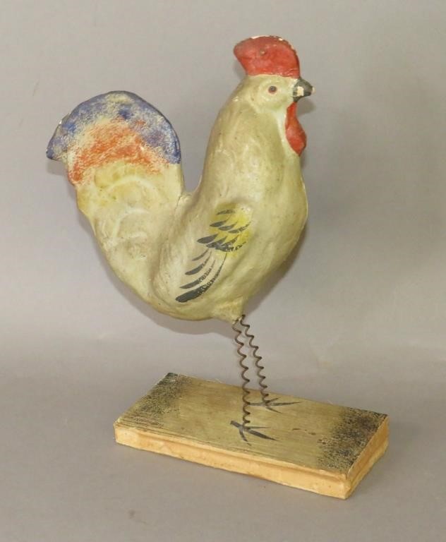 Appraisal: LARGER GERMAN ROOSTER SQUEAK TOYca - molded papier mache rooster