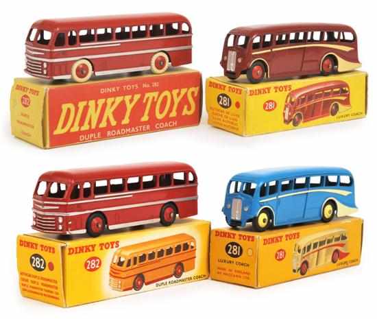 Appraisal: FOUR DINKY COACHES including x Dinky Luxury Coaches one mid-blue