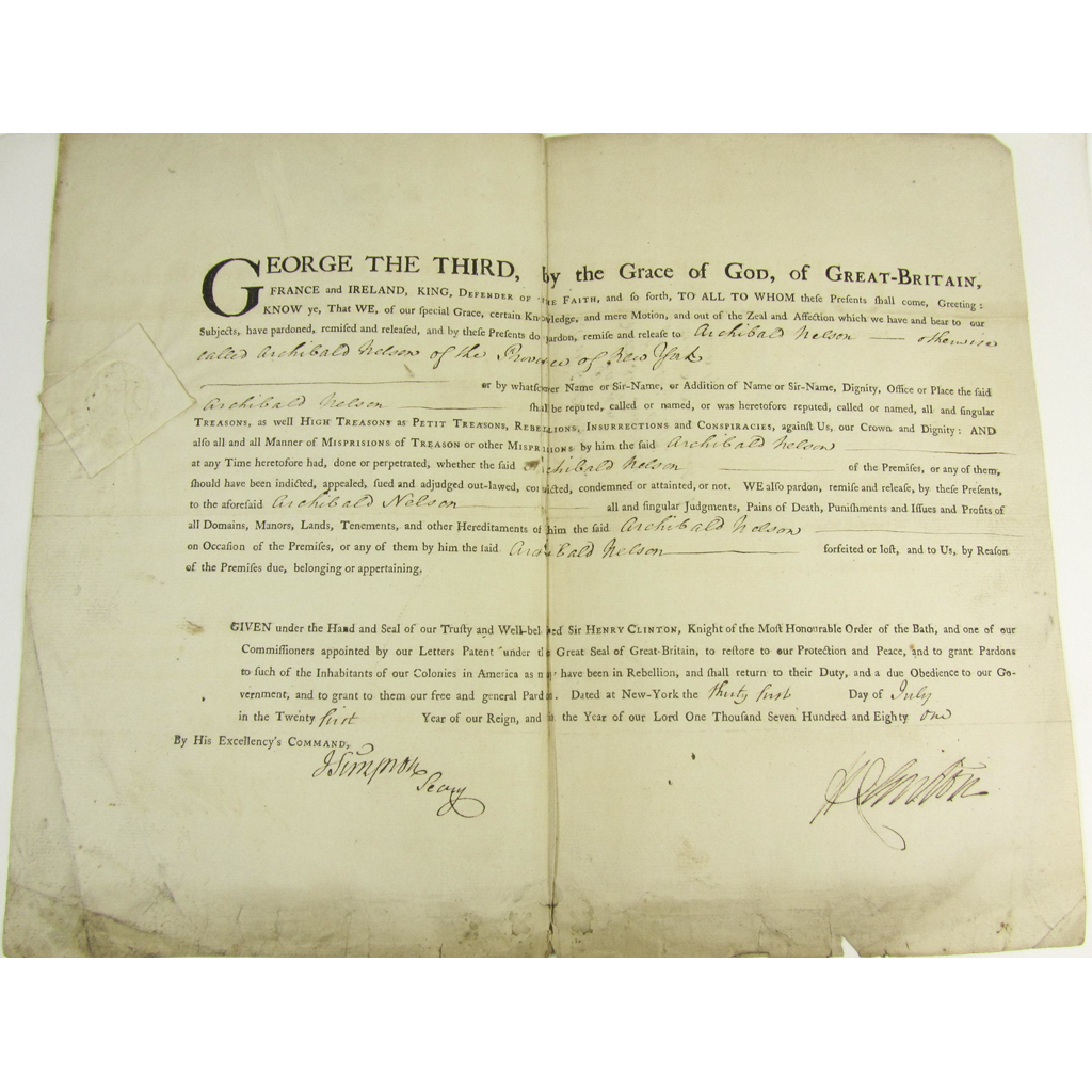 Appraisal: American War of Independence Official Pardon from Commander in Chief