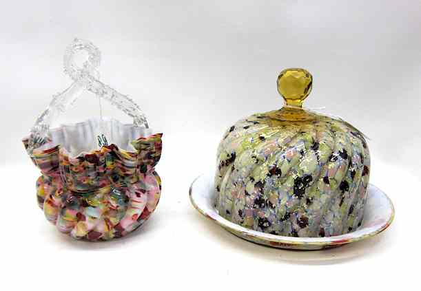 Appraisal: TWO ART GLASS COLLECTIBLES covered cheese dish with silvered highlights