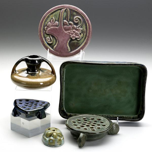 Appraisal: FULPER Six pieces unusual tray in Flemington Green flambe three