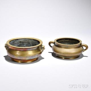 Appraisal: Two Bronze Incense Burners China Ming dynasty style both compressed