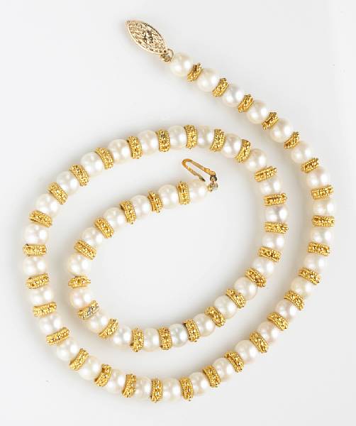 Appraisal: A cultured pearl and k gold necklace length in