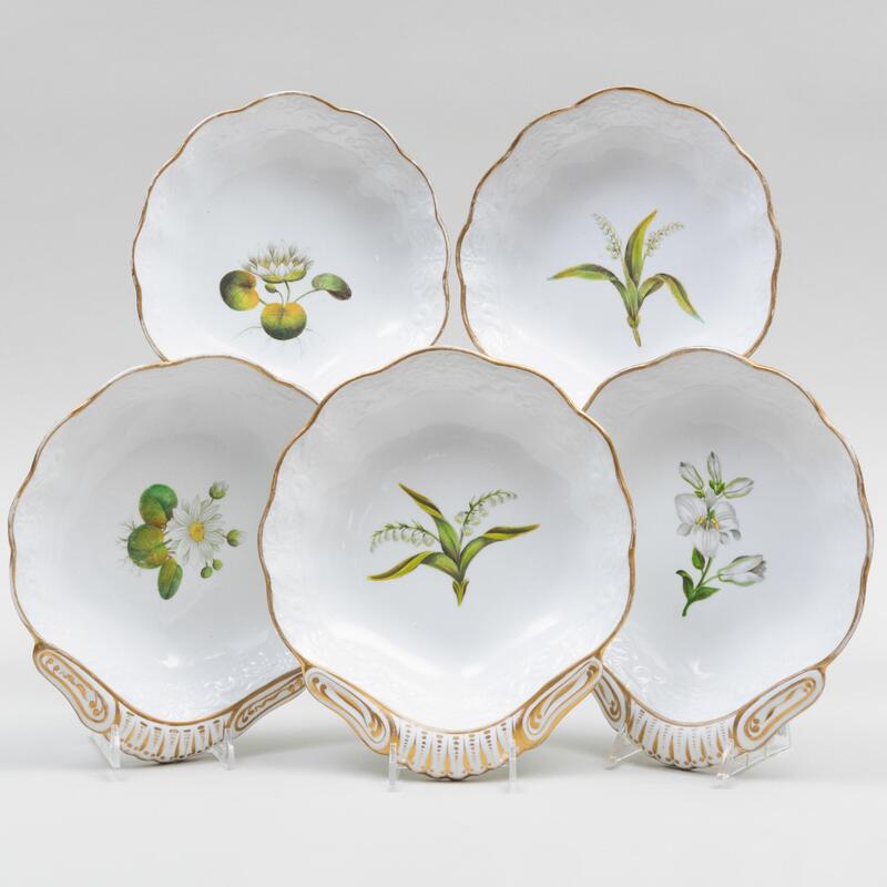 Appraisal: Set of Five Spode Porcelain Botanical Shell Shaped Dishes Iron