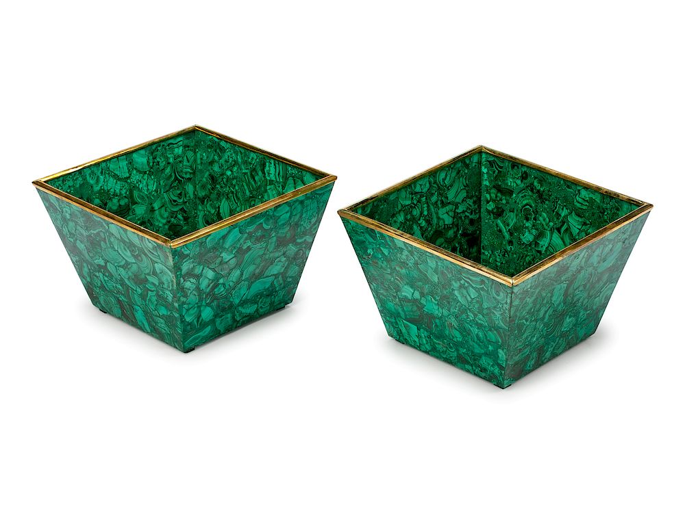 Appraisal: A Pair of Russian Gilt Bronze Mounted Malachite Veneered Planters