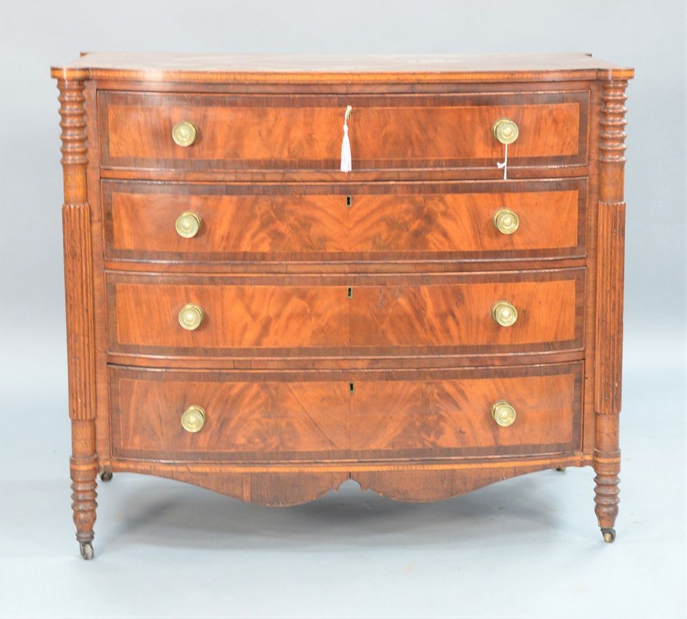 Appraisal: Sheraton Mahogany Bowed Front Chest with turret corners and four