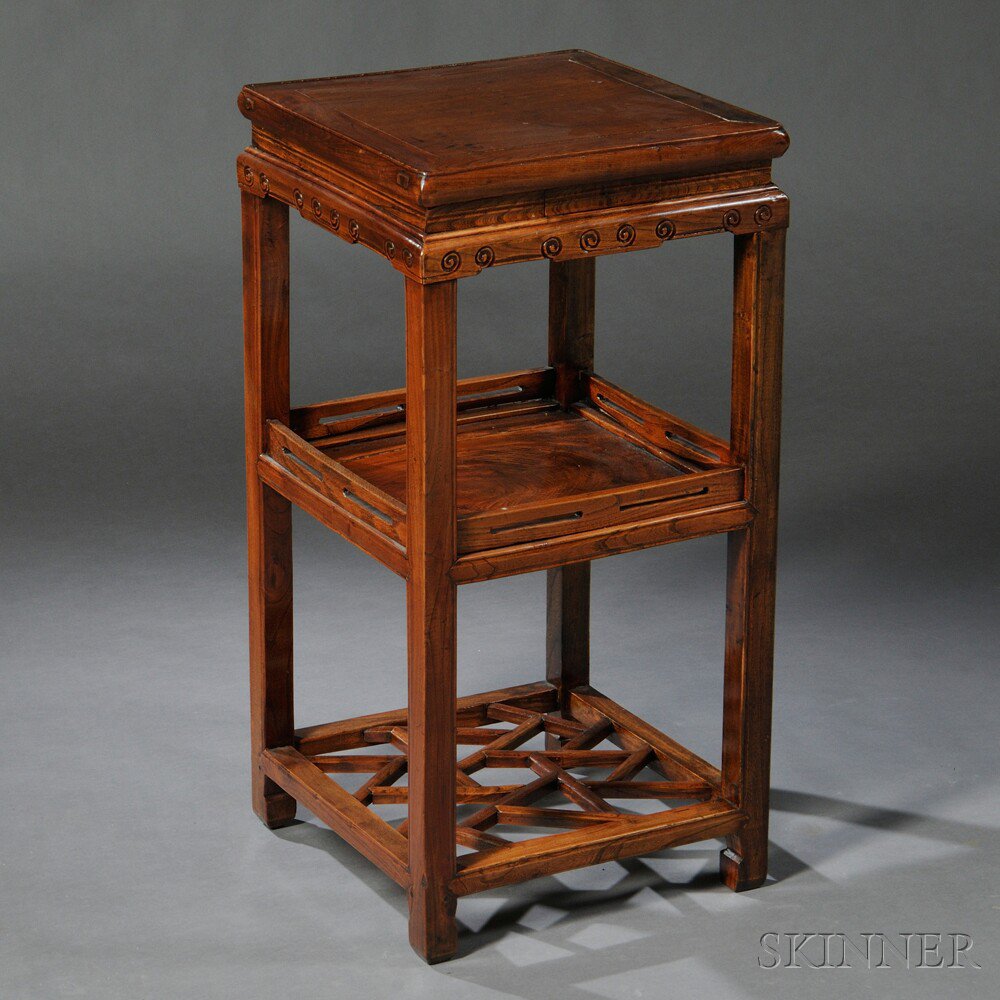 Appraisal: Square Table China th century hardwood top panel set in